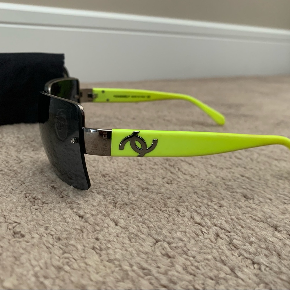 Authentic Chanel Neon Sunglasses With Silver Detail